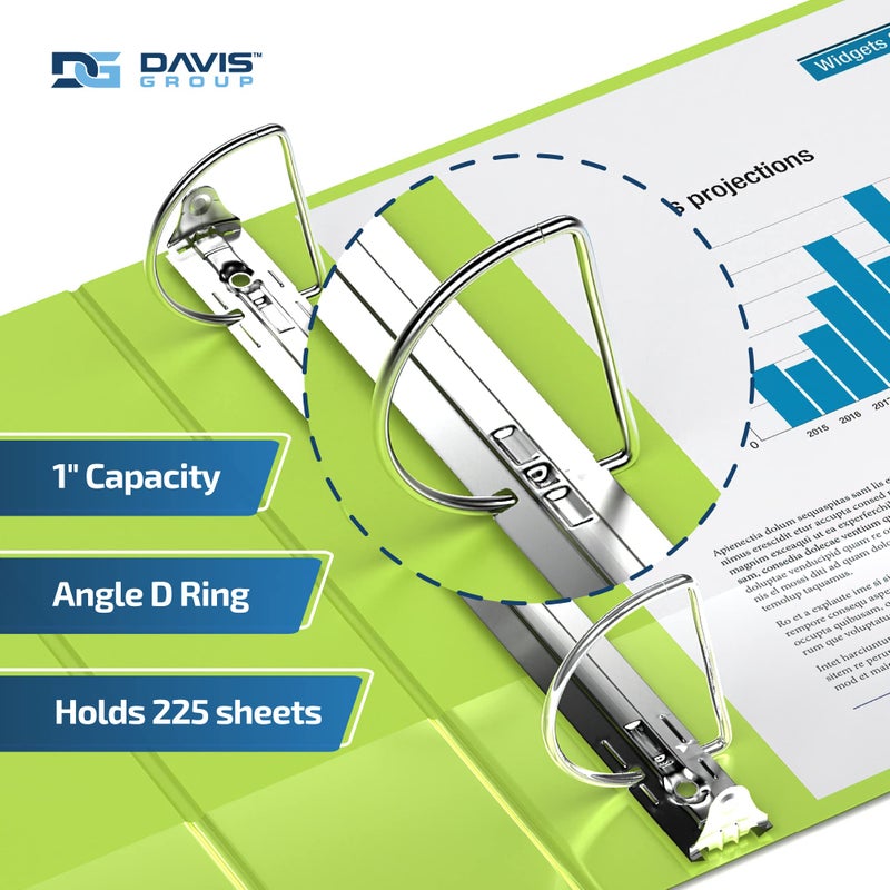 Davis Group مجلدات اقتصادية ممتازة مكونة من 6 حلقات مكونة من 3 حلقات للمدرسة أو المكتب، مجلدات على شكل حرف D، مقاس 2.54 سم، أخضر ليموني - Image 2